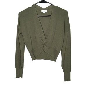 Juniper Blu Top Women's Small Green V Neck Pullover Long Sleeve Sweater